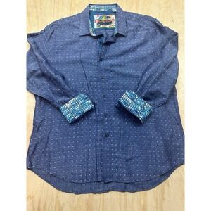 Robert Graham Button Down‎ Blues Short Classic Fit XL Linen Blend